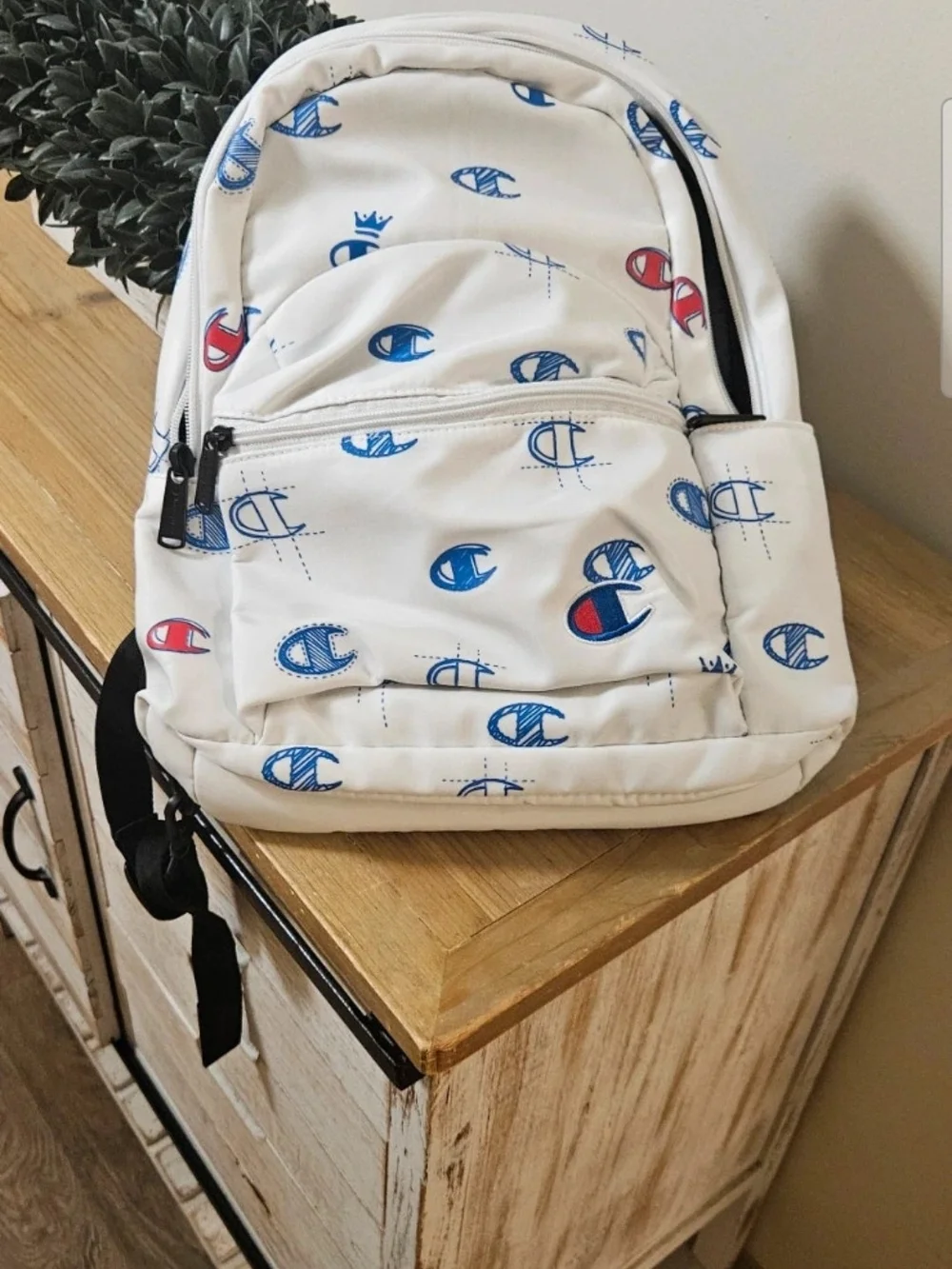 Champion Logo Print Backpack in White & Blue